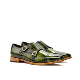 DapperFam Monaco in Forest / Khaki / Khaki Camo Men's Italian Suede & Hand-Painted Patina Double Monk in Forest / Khaki / Khaki Camo