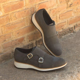 DapperFam Monaco in Grey / Black Men's Lux Suede Double Monk