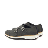 DapperFam Monaco in Grey / Black Men's Lux Suede Double Monk