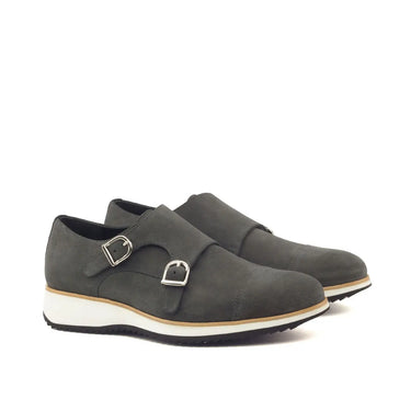 DapperFam Monaco in Grey / Black Men's Lux Suede Double Monk in Grey / Black