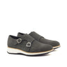 DapperFam Monaco in Grey / Black Men's Lux Suede Double Monk in Grey / Black