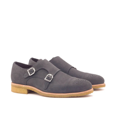 DapperFam Monaco in Grey Men's Lux Suede Double Monk in Grey