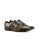 DapperFam Monaco in Herringbone / Grey Men's Sartorial & Hand-Painted Patina Double Monk in Herringbone / Grey