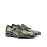 DapperFam Monaco in Khaki Men's Hand-Painted Patina Double Monk in Khaki