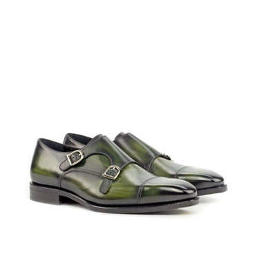DapperFam Monaco in Khaki Men's Hand-Painted Patina Double Monk in Khaki