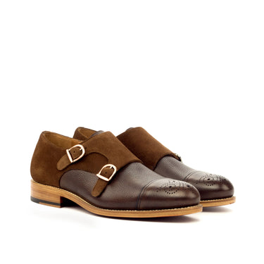 DapperFam Monaco in Med Brown / Dark Brown Men's Lux Suede & Italian Full Grain Leather Double Monk in Med Brown / Dark Brown