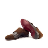 DapperFam Monaco in Med Brown / Dark Brown Men's Lux Suede & Italian Leather Double Monk