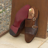 DapperFam Monaco in Med Brown / Dark Brown Men's Lux Suede & Italian Leather Double Monk