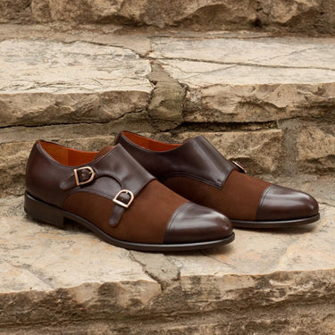 DapperFam Monaco in Med Brown / Dark Brown Men's Lux Suede & Italian Leather Double Monk in Med Brown / Dark Brown