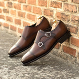 DapperFam Monaco in Med Brown Men's Italian Leather Double Monk — Style 5443