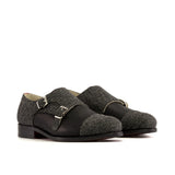DapperFam Monaco in Nailhead / Black Men's Sartorial & Italian Suede Double Monk in Nailhead / Black