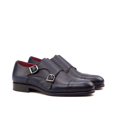 DapperFam Monaco in Navy Men's Italian Full Grain Leather Double Monk in Navy