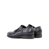 DapperFam Monaco in Navy Men's Italian Leather Double Monk