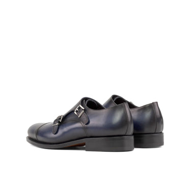DapperFam Monaco in Navy Men's Italian Leather Double Monk