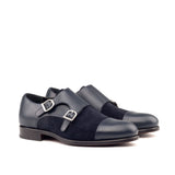 DapperFam Monaco in Navy Men's Italian Leather & Lux Suede Double Monk