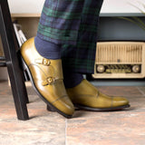 DapperFam Monaco in Olive Men's Italian Leather Double Monk