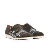 DapperFam Monaco in Plaid / Grey Men's Sartorial & Lux Suede Double Monk — Style 5294