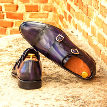 DapperFam Monaco in Purple Men's Hand-Painted Patina Double Monk