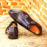 DapperFam Monaco in Purple Men's Hand-Painted Patina Double Monk — Style 3425