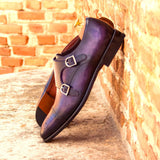 DapperFam Monaco in Purple Men's Hand-Painted Patina Double Monk — Style 3434