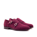DapperFam Monaco in Tartan / Wine Men's Sartorial & Italian Suede Double Monk in Tartan / Wine
