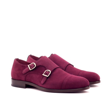 DapperFam Monaco in Tartan / Wine Men's Sartorial & Italian Suede Double Monk in Tartan / Wine
