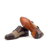 DapperFam Monaco in Tweed / Dark Brown Men's Sartorial & Italian Leather Double Monk