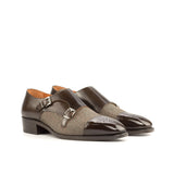 DapperFam Monaco in Tweed / Dark Brown Men's Sartorial & Italian Leather Double Monk — Style 4981
