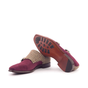 DapperFam Monaco in Wine / Tweed Men's Sartorial & Italian Suede Double Monk