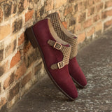 DapperFam Monaco in Wine / Tweed Men's Sartorial & Italian Suede Double Monk