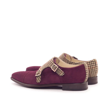 DapperFam Monaco in Wine / Tweed Men's Sartorial & Italian Suede Double Monk