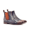 DapperFam Monza in Brown / Grey Men's Hand-Painted Patina Chelsea Boot in Brown / Grey #color_ Brown / Grey