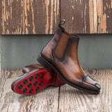 DapperFam Monza in Brown Men's Hand-Painted Patina Chelsea Boot