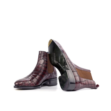 DapperFam Monza in Burgundy Men's Italian Croco Embossed Leather Chelsea Boot