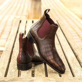 DapperFam Monza in Dark Brown / Burgundy Men's Italian Croco Embossed Leather Chelsea Boot