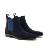 DapperFam Monza in Navy / Burgundy Men's Lux Suede Chelsea Boot in Navy / Burgundy