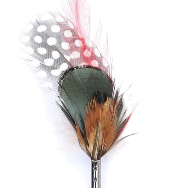 DapperFam Natural w/ Red 4 in Guinea & Pheasant Hat Feather in Black Tip