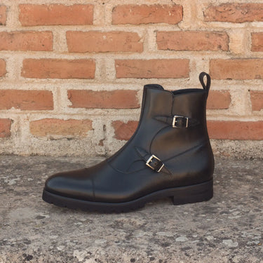 DapperFam Octavian in Black Men's Italian Leather & Italian Pebble Grain Leather Buckle Boot in #color_