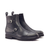 DapperFam Octavian in Black Men's Italian Leather & Italian Pebble Grain Leather Buckle Boot in Black