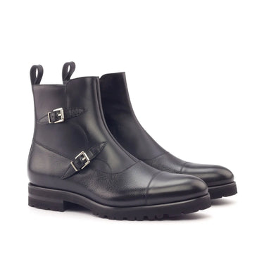 DapperFam Octavian in Black Men's Italian Leather & Italian Pebble Grain Leather Buckle Boot in Black #color_ Black