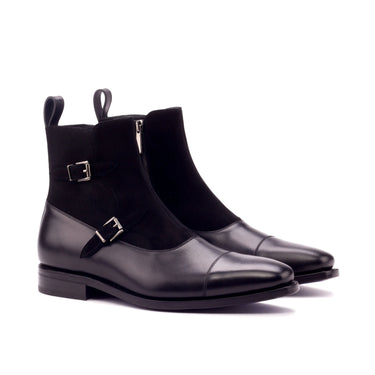 DapperFam Octavian in Black Men's Italian Leather & Italian Suede Buckle Boot in Black