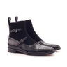 DapperFam Octavian in Black Men's Italian Suede & Italian Pebble Grain Leather Buckle Boot in Black