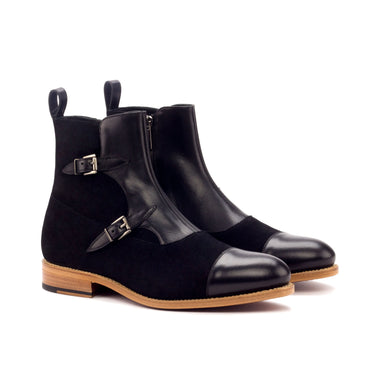 DapperFam Octavian in Black Men's Lux Suede & Italian Leather Buckle Boot in Black #color_ Black