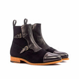 DapperFam Octavian in Black Men's Lux Suede & Italian Leather Buckle Boot