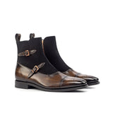 DapperFam Octavian in Brown / Black Men's Lux Suede & Hand-Painted Patina Buckle Boot in Brown / Black