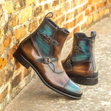 DapperFam Octavian in Brown / Turquoise / Denim Men's Hand-Painted Patina Buckle Boot
