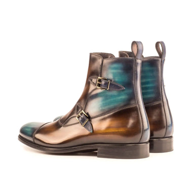 DapperFam Octavian in Brown / Turquoise / Denim Men's Hand-Painted Patina Buckle Boot in #color_