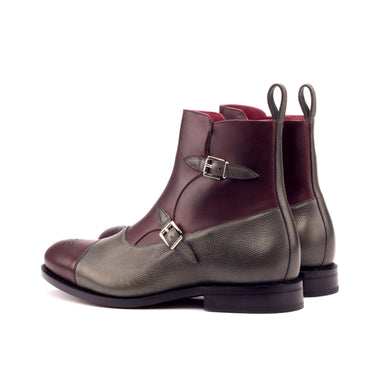 DapperFam Octavian in Burgundy / Grey Men's Italian Leather & Italian Full Grain Leather Buckle Boot in #color_