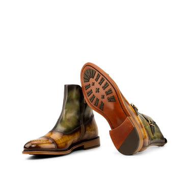 DapperFam Octavian in Cognac / Green Men's Hand-Painted Patina Buckle Boot in #color_