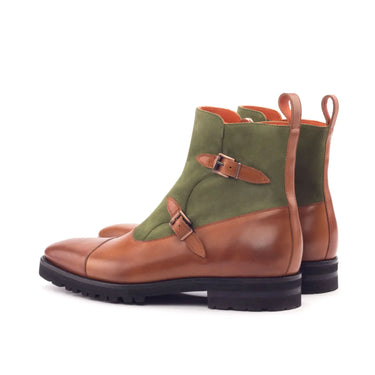 DapperFam Octavian in Cognac / Khaki Men's Italian Leather & Italian Suede Buckle Boot in #color_